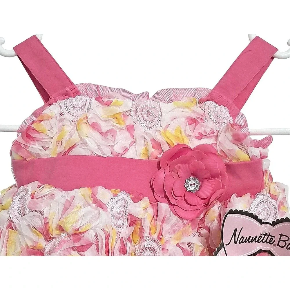 Floral Nannette Baby Romper Baby Girls‎ 0/3M Pink 3D Rosette Lace Trim